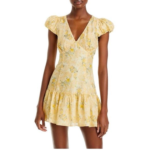 LoveShackFancy Dresses & Skirts - Loveshackfancy love shack fancy “Russ” floral yellow silk puff sleeve  dress